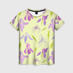 Женская футболка 3D с принтом Фиолетовые лилии в Тюмени, 100% полиэфир ( синтетическое хлопкоподобное полотно) | прямой крой, круглый вырез горловины, длина до линии бедер | 