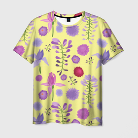 Мужская футболка 3D с принтом Фиолетовый цветник , 100% полиэфир | прямой крой, круглый вырез горловины, длина до линии бедер | 