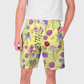 Мужские шорты 3D с принтом Фиолетовый цветник ,  полиэстер 100% | прямой крой, два кармана без застежек по бокам. Мягкая трикотажная резинка на поясе, внутри которой широкие завязки. Длина чуть выше колен | 