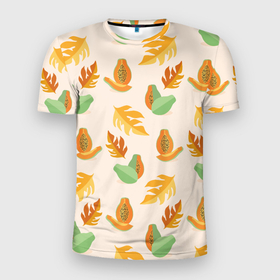 Мужская футболка 3D Slim с принтом Осенняя папайя , 100% полиэстер с улучшенными характеристиками | приталенный силуэт, круглая горловина, широкие плечи, сужается к линии бедра | 