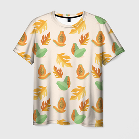 Мужская футболка 3D с принтом Осенняя папайя , 100% полиэфир | прямой крой, круглый вырез горловины, длина до линии бедер | 