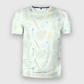 Мужская футболка 3D Slim с принтом Pizza lover в Новосибирске, 100% полиэстер с улучшенными характеристиками | приталенный силуэт, круглая горловина, широкие плечи, сужается к линии бедра | Тематика изображения на принте: 