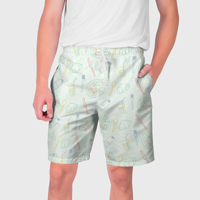 Мужские шорты 3D с принтом Pizza lover ,  полиэстер 100% | прямой крой, два кармана без застежек по бокам. Мягкая трикотажная резинка на поясе, внутри которой широкие завязки. Длина чуть выше колен | 