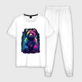 Мужская пижама хлопок с принтом Медведь диджей: арт нейросети в Курске, 100% хлопок | брюки и футболка прямого кроя, без карманов, на брюках мягкая резинка на поясе и по низу штанин
 | 
