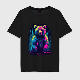 Мужская футболка хлопок Oversize с принтом Медведь диджей: арт нейросети в Курске, 100% хлопок | свободный крой, круглый ворот, “спинка” длиннее передней части | 