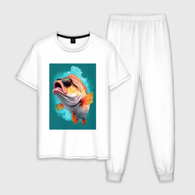 Мужская пижама хлопок с принтом Рыба в солнечных очках в Петрозаводске, 100% хлопок | брюки и футболка прямого кроя, без карманов, на брюках мягкая резинка на поясе и по низу штанин
 | 