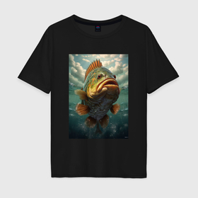 Мужская футболка хлопок Oversize с принтом Большая рыба карп , 100% хлопок | свободный крой, круглый ворот, “спинка” длиннее передней части | 