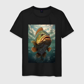 Мужская футболка хлопок с принтом Большая рыба карп , 100% хлопок | прямой крой, круглый вырез горловины, длина до линии бедер, слегка спущенное плечо. | 