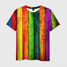 Мужская футболка 3D с принтом Цветной забор в Белгороде, 100% полиэфир | прямой крой, круглый вырез горловины, длина до линии бедер | 