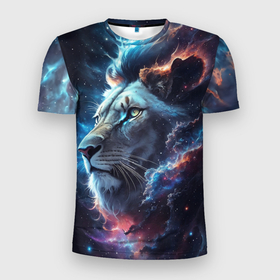 Мужская футболка 3D Slim с принтом Galactic lion в Кировске, 100% полиэстер с улучшенными характеристиками | приталенный силуэт, круглая горловина, широкие плечи, сужается к линии бедра | Тематика изображения на принте: 