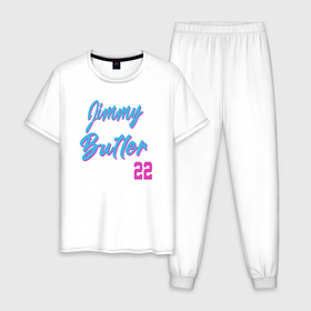 Мужская пижама хлопок с принтом Jimmy Butler 22 в Тюмени, 100% хлопок | брюки и футболка прямого кроя, без карманов, на брюках мягкая резинка на поясе и по низу штанин
 | Тематика изображения на принте: 