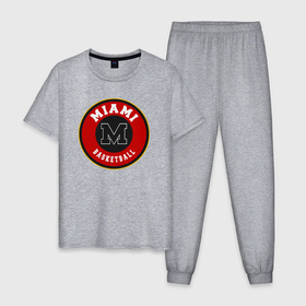 Мужская пижама хлопок с принтом Miami basket в Новосибирске, 100% хлопок | брюки и футболка прямого кроя, без карманов, на брюках мягкая резинка на поясе и по низу штанин
 | Тематика изображения на принте: 