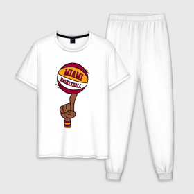 Мужская пижама хлопок с принтом Miami Heat baller в Новосибирске, 100% хлопок | брюки и футболка прямого кроя, без карманов, на брюках мягкая резинка на поясе и по низу штанин
 | Тематика изображения на принте: 