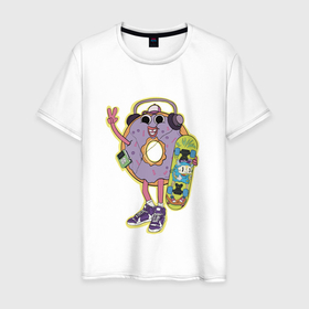 Мужская футболка хлопок с принтом Пончик скейтер в Белгороде, 100% хлопок | прямой крой, круглый вырез горловины, длина до линии бедер, слегка спущенное плечо. | 