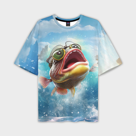 Мужская футболка oversize 3D с принтом Карп выпрыгивающий  из воды ,  |  | 
