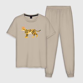 Мужская пижама хлопок с принтом Бенгальская красивая кошка , 100% хлопок | брюки и футболка прямого кроя, без карманов, на брюках мягкая резинка на поясе и по низу штанин
 | Тематика изображения на принте: 