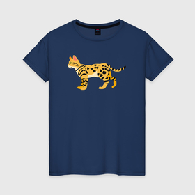 Женская футболка хлопок с принтом Бенгальская красивая кошка , 100% хлопок | прямой крой, круглый вырез горловины, длина до линии бедер, слегка спущенное плечо | Тематика изображения на принте: 