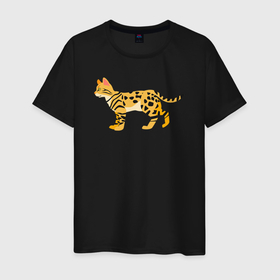 Мужская футболка хлопок с принтом Бенгальская красивая кошка , 100% хлопок | прямой крой, круглый вырез горловины, длина до линии бедер, слегка спущенное плечо. | Тематика изображения на принте: 