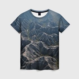 Женская футболка 3D с принтом Туман и скалы в Тюмени, 100% полиэфир ( синтетическое хлопкоподобное полотно) | прямой крой, круглый вырез горловины, длина до линии бедер | 