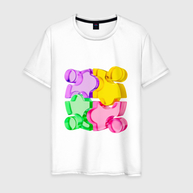 Мужская футболка хлопок с принтом 3D пазл в Екатеринбурге, 100% хлопок | прямой крой, круглый вырез горловины, длина до линии бедер, слегка спущенное плечо. | 