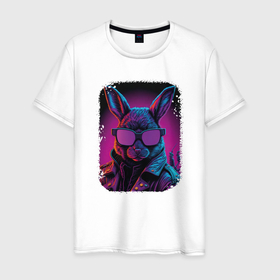 Мужская футболка хлопок с принтом Neon Rabbit Style в Курске, 100% хлопок | прямой крой, круглый вырез горловины, длина до линии бедер, слегка спущенное плечо. | 