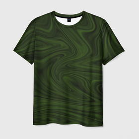 Мужская футболка 3D с принтом Зеленое размытие абстракция в Тюмени, 100% полиэфир | прямой крой, круглый вырез горловины, длина до линии бедер | 