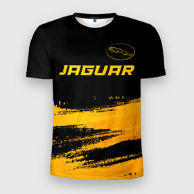 Мужская футболка 3D Slim с принтом Jaguar   gold gradient: символ сверху в Петрозаводске, 100% полиэстер с улучшенными характеристиками | приталенный силуэт, круглая горловина, широкие плечи, сужается к линии бедра | Тематика изображения на принте: 