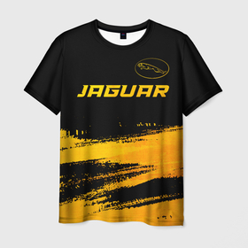 Мужская футболка 3D с принтом Jaguar   gold gradient: символ сверху в Петрозаводске, 100% полиэфир | прямой крой, круглый вырез горловины, длина до линии бедер | 