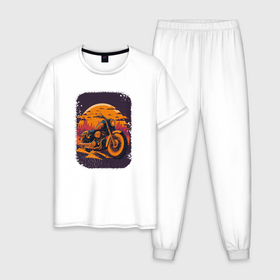 Мужская пижама хлопок с принтом Vintage Harley Tribute в Кировске, 100% хлопок | брюки и футболка прямого кроя, без карманов, на брюках мягкая резинка на поясе и по низу штанин
 | 