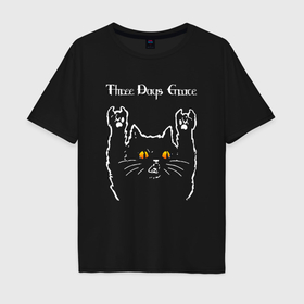 Мужская футболка хлопок Oversize с принтом Three Days Grace rock cat в Тюмени, 100% хлопок | свободный крой, круглый ворот, “спинка” длиннее передней части | Тематика изображения на принте: 