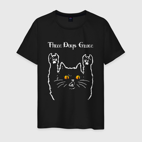 Мужская футболка хлопок с принтом Three Days Grace rock cat в Петрозаводске, 100% хлопок | прямой крой, круглый вырез горловины, длина до линии бедер, слегка спущенное плечо. | 