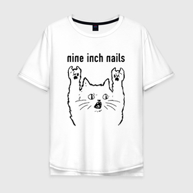 Мужская футболка хлопок Oversize с принтом Nine Inch Nails   rock cat в Санкт-Петербурге, 100% хлопок | свободный крой, круглый ворот, “спинка” длиннее передней части | 
