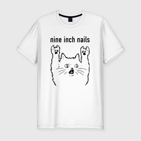 Мужская футболка хлопок Slim с принтом Nine Inch Nails   rock cat в Санкт-Петербурге, 92% хлопок, 8% лайкра | приталенный силуэт, круглый вырез ворота, длина до линии бедра, короткий рукав | Тематика изображения на принте: 