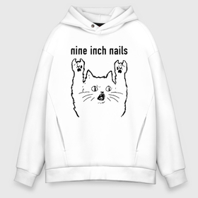 Мужское худи Oversize хлопок с принтом Nine Inch Nails   rock cat в Санкт-Петербурге, френч-терри — 70% хлопок, 30% полиэстер. Мягкий теплый начес внутри —100% хлопок | боковые карманы, эластичные манжеты и нижняя кромка, капюшон на магнитной кнопке | Тематика изображения на принте: 