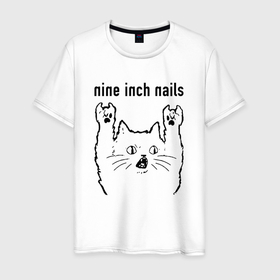Мужская футболка хлопок с принтом Nine Inch Nails   rock cat в Санкт-Петербурге, 100% хлопок | прямой крой, круглый вырез горловины, длина до линии бедер, слегка спущенное плечо. | 