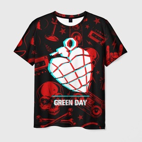 Мужская футболка 3D с принтом Green Day rock glitch в Кировске, 100% полиэфир | прямой крой, круглый вырез горловины, длина до линии бедер | 