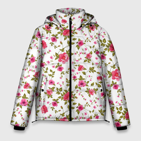 Мужская зимняя куртка 3D с принтом розовые цветы на белом фоне в Тюмени, верх — 100% полиэстер; подкладка — 100% полиэстер; утеплитель — 100% полиэстер | длина ниже бедра, свободный силуэт Оверсайз. Есть воротник-стойка, отстегивающийся капюшон и ветрозащитная планка. 

Боковые карманы с листочкой на кнопках и внутренний карман на молнии. | Тематика изображения на принте: 