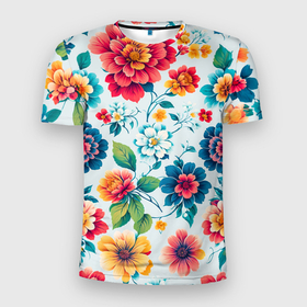 Мужская футболка 3D Slim с принтом Цветочный узор красивый в Белгороде, 100% полиэстер с улучшенными характеристиками | приталенный силуэт, круглая горловина, широкие плечи, сужается к линии бедра | 