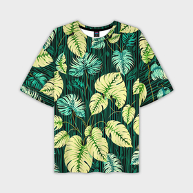 Мужская футболка oversize 3D с принтом Листья узор тропический ,  |  | 