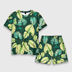 Мужской костюм с шортами 3D с принтом Листья узор тропический ,  |  | 