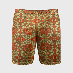 Мужские шорты спортивные с принтом Красно золотой средневековый узор в Курске,  |  | 