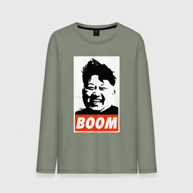 Мужской лонгслив хлопок с принтом Boom Ким Чен Ын в Петрозаводске, 100% хлопок |  | Тематика изображения на принте: 