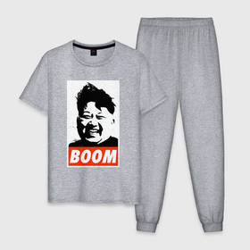 Мужская пижама хлопок с принтом Boom Ким Чен Ын в Тюмени, 100% хлопок | брюки и футболка прямого кроя, без карманов, на брюках мягкая резинка на поясе и по низу штанин
 | Тематика изображения на принте: 
