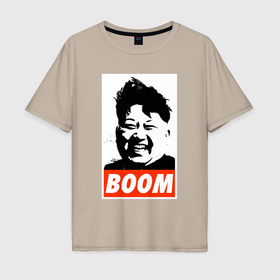 Мужская футболка хлопок Oversize с принтом Boom Ким Чен Ын в Кировске, 100% хлопок | свободный крой, круглый ворот, “спинка” длиннее передней части | Тематика изображения на принте: 