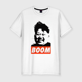 Мужская футболка хлопок Slim с принтом Boom Ким Чен Ын в Тюмени, 92% хлопок, 8% лайкра | приталенный силуэт, круглый вырез ворота, длина до линии бедра, короткий рукав | Тематика изображения на принте: 