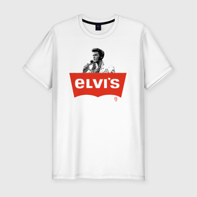 Мужская футболка хлопок Slim с принтом Elvis в Курске, 92% хлопок, 8% лайкра | приталенный силуэт, круглый вырез ворота, длина до линии бедра, короткий рукав | Тематика изображения на принте: 