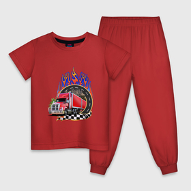 Детская пижама хлопок с принтом Грузовик Hot Wheels в Екатеринбурге, 100% хлопок |  брюки и футболка прямого кроя, без карманов, на брюках мягкая резинка на поясе и по низу штанин
 | 