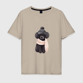 Мужская футболка хлопок Oversize с принтом Лучший друг   пудель черный в Белгороде, 100% хлопок | свободный крой, круглый ворот, “спинка” длиннее передней части | 