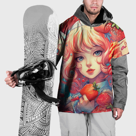 Накидка на куртку 3D с принтом Клубничная  девушка в Курске, 100% полиэстер |  | Тематика изображения на принте: 