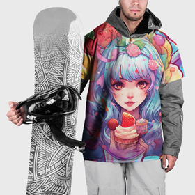 Накидка на куртку 3D с принтом Девушка с  клубничным мороженым в Курске, 100% полиэстер |  | Тематика изображения на принте: 